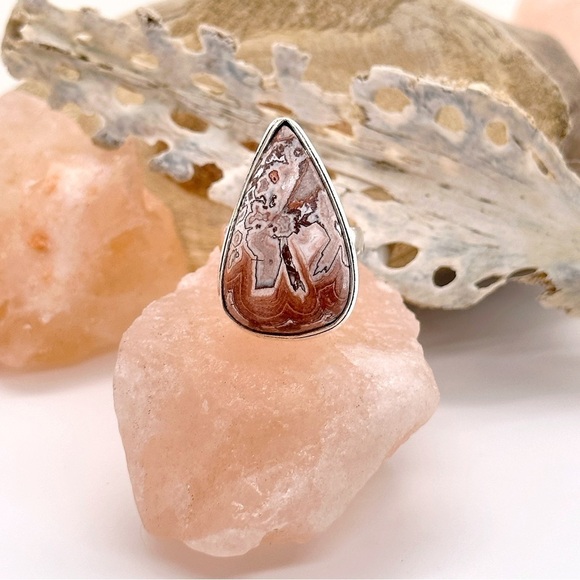 MEXICAN Laguna Lace Agate Silver Gemstone Crystal Ring - Picture 2 of 2